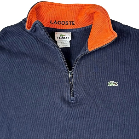 Lacoste 1/4 Zip Pullover Sweatshirt Crocodile Logo Navy Blue Orange Mens Size XL - Picture 1 of 6